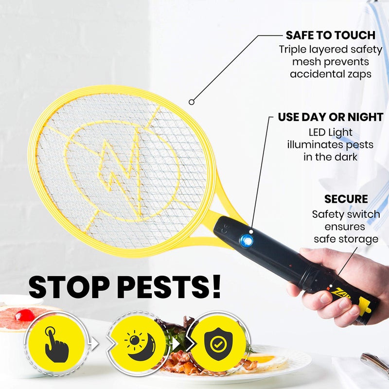 ZAP IT! Bug Zapper Rechargeable Bug Zapper Racket W/ Blue Light Attractant, 4,000 Volt, USB Charging Cable - Image 4